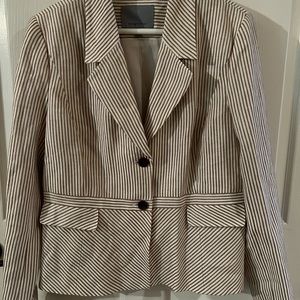 NWT Nordstrom Classiques Entier white/brown stripe Jacket (size XL/with lining)